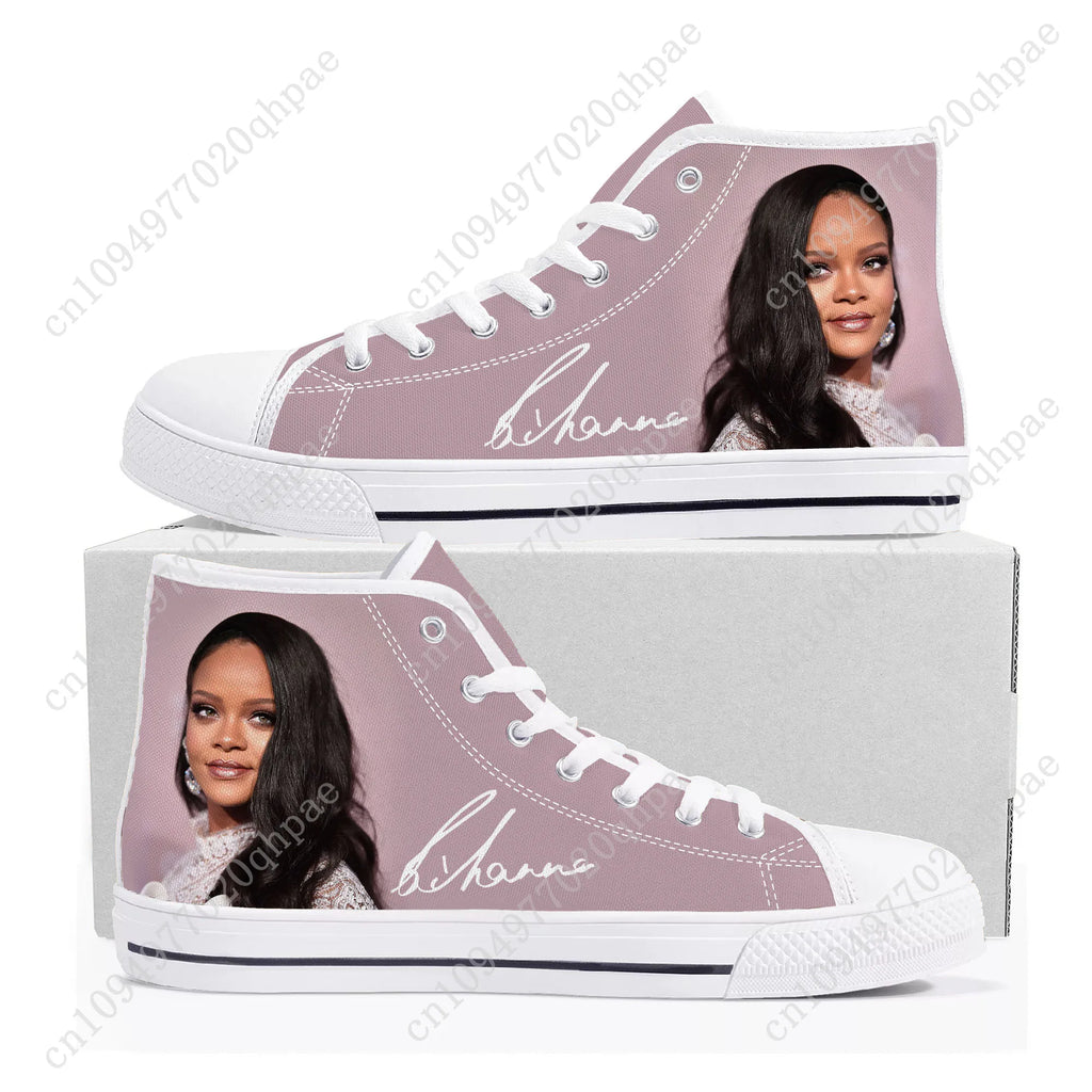 R-Rihanna High Top Sneakers Mens Womens Teenager High Quality Canvas Sneaker 3D Print Casual Couple Shoes Personalized Shoe