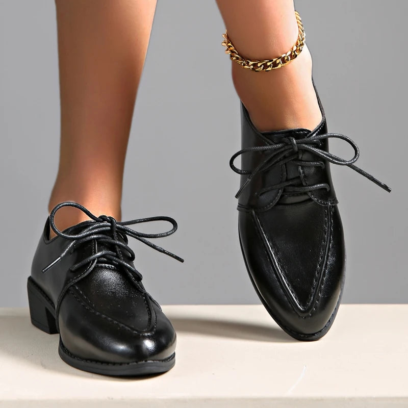 2025 New Elegant Patent Leather Dress Shoes for Women Spring Summer Fashion Pointed Toe Thick Heels Single Shoes Plus Size