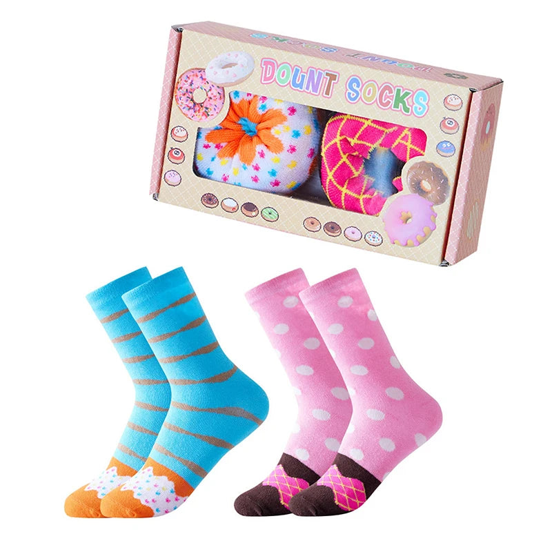 Mid-Calf Socks For Men And Women, Novelty And Fun Colorful Pink Donut Gift Box Socks, Comfortable And Breathable