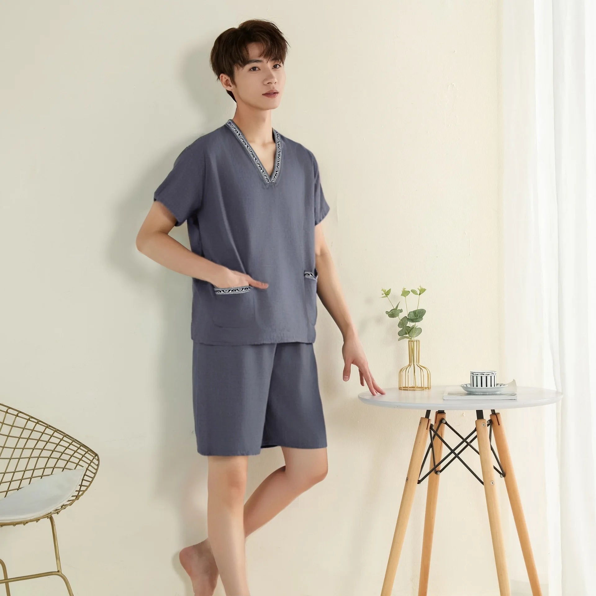 Cotton Sweat Steaming Clothing Women's Moxibustion Sauna Clothing Men's Massage Foot Bath Hotel Yukata Therapy Clothing Pajamas