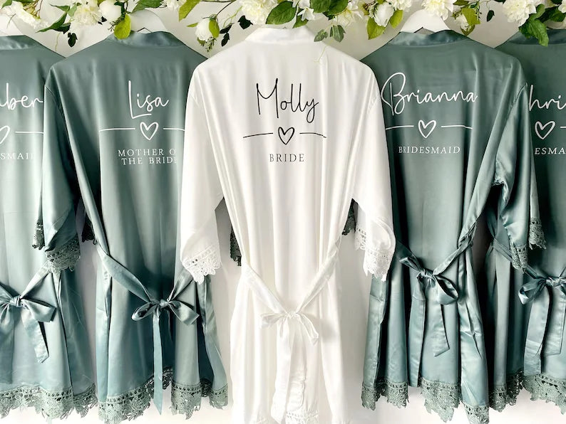 Bridesmaid Robes Bride Gift Bride Robe Bridesmaid Gift Satin Lace Robe Bride Dressing Gown Bridal Party Robes Wedding Robe Perso