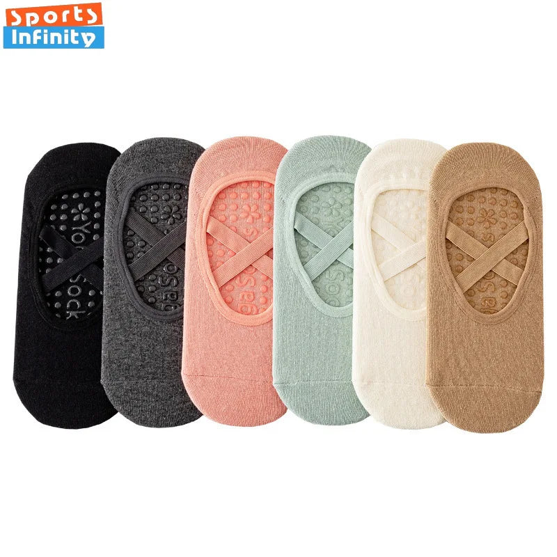 Harajuku Cross Belt Yoga Socks Anti Slip Women Professional Pilates Socks Gym Fitness Floor Trampoline Dance Sports Socks