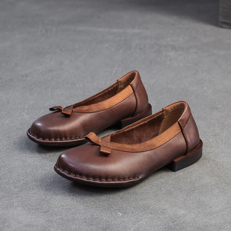 2.5cm Cow Genuine Leather Ethnic Autumn Moccasin Elegance Luxury Flats Ladies Shallow Woman Comfy Soft Soled Spring Shoes