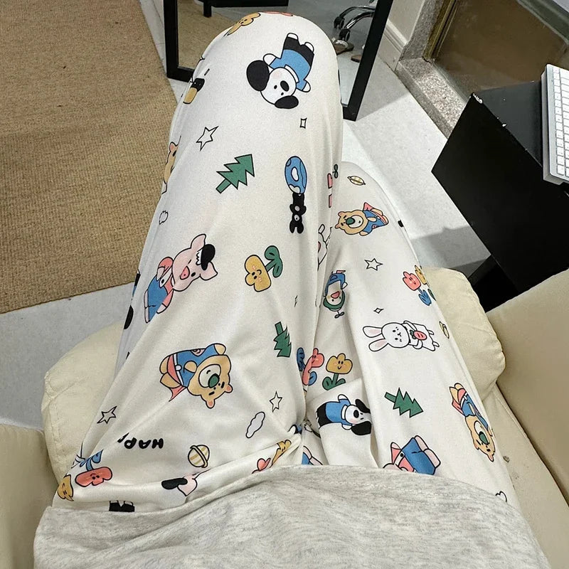 Pajama Pants Long Pants White Cartoon Rabbit Girl Casual Pants Student Home Pants Plus Size Black Female Fashion Sleeping Pants