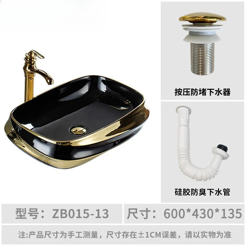 Modern Gold Line Colored One Piece Toilet and Sink Set  Toilet with TankTornado Flush Bathroom Wc Toilet Sanitary Ware