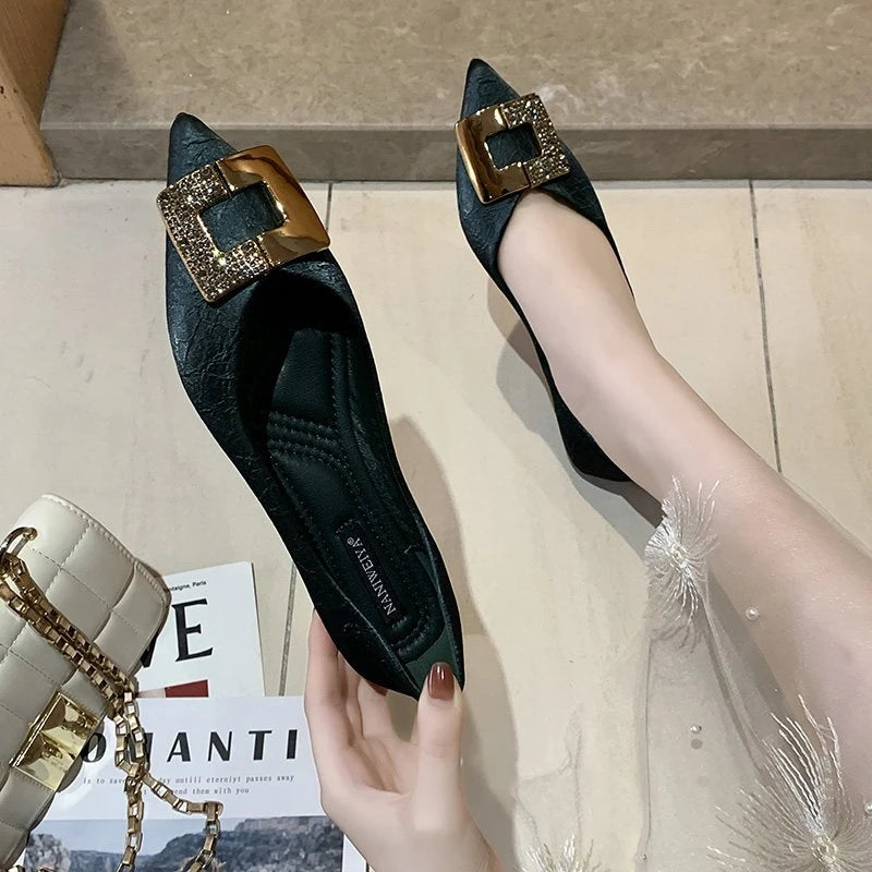 Spring Autumn Summer Winter Women's Flat Shoes Soft Bottom Square Buckle Design Casual round Toe Shoes Comfortable Rubber Sole