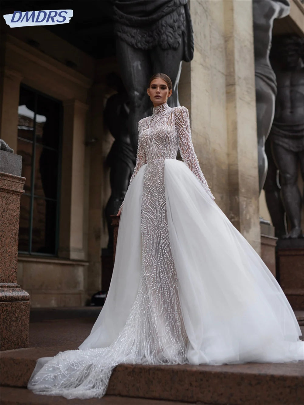 Luxurious Beaded Bridal Dresses 2025 Elegant Long Sleeve Wedding Dress Charming Floor-length Dress Customized Vestidos De Novia