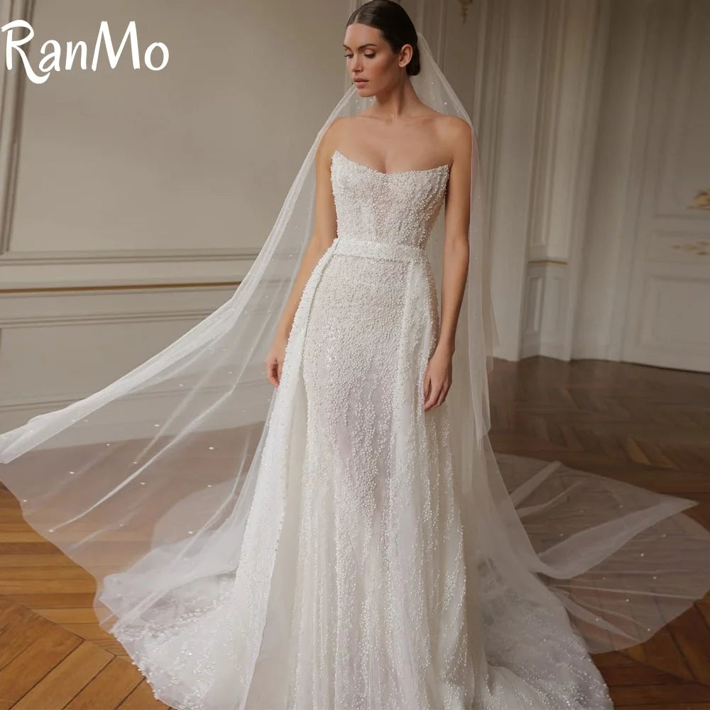 Ranmo Exquisite and Sexy Wedding Dress Beaded Strapless Sleeveless Detachable Drawl Mermaid Wedding Dress Vestido de novia 2025