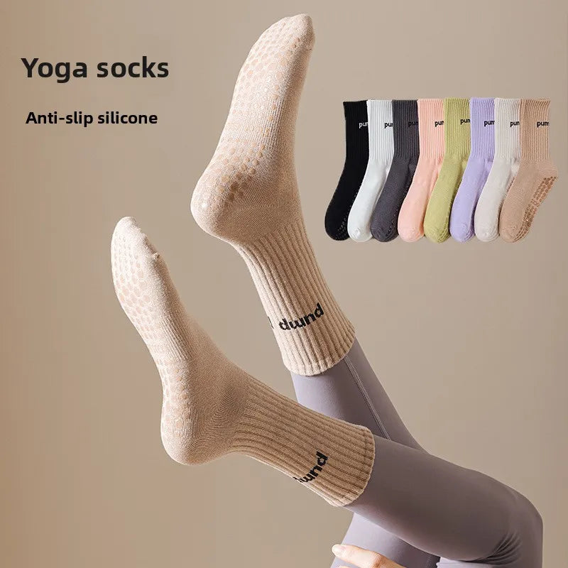 Women Mid Tube Yoga Socks Anti Slip Fashion Professional Pilates Socks Indoor Dance Trampoline Floor Fitness Sports Socks
