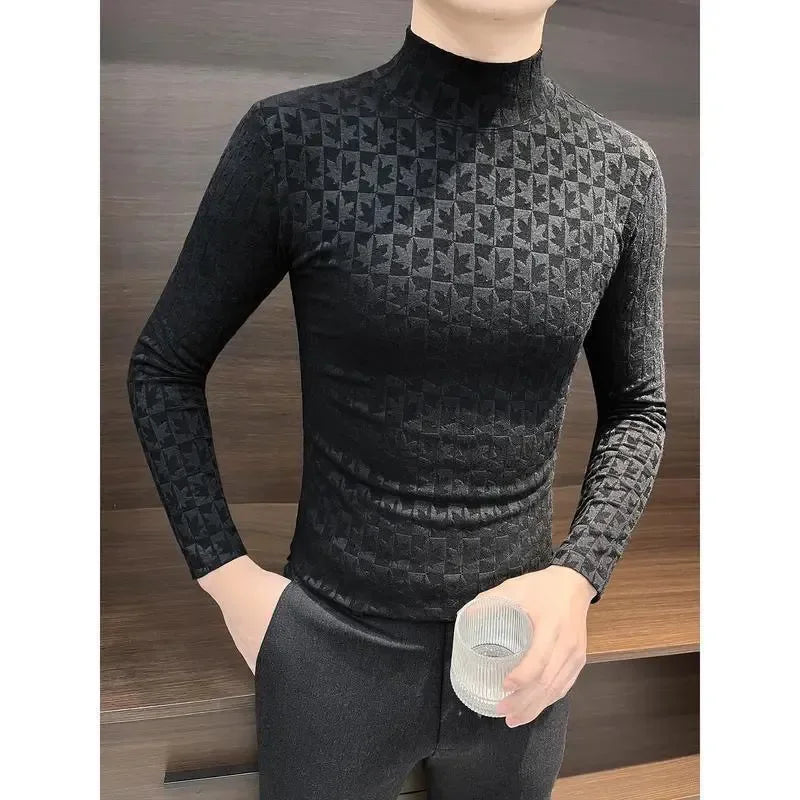 Half Turtleneck Long-sleeved T-shirt Men's New Spring and Autumn Trendy Inner Layering Shirt