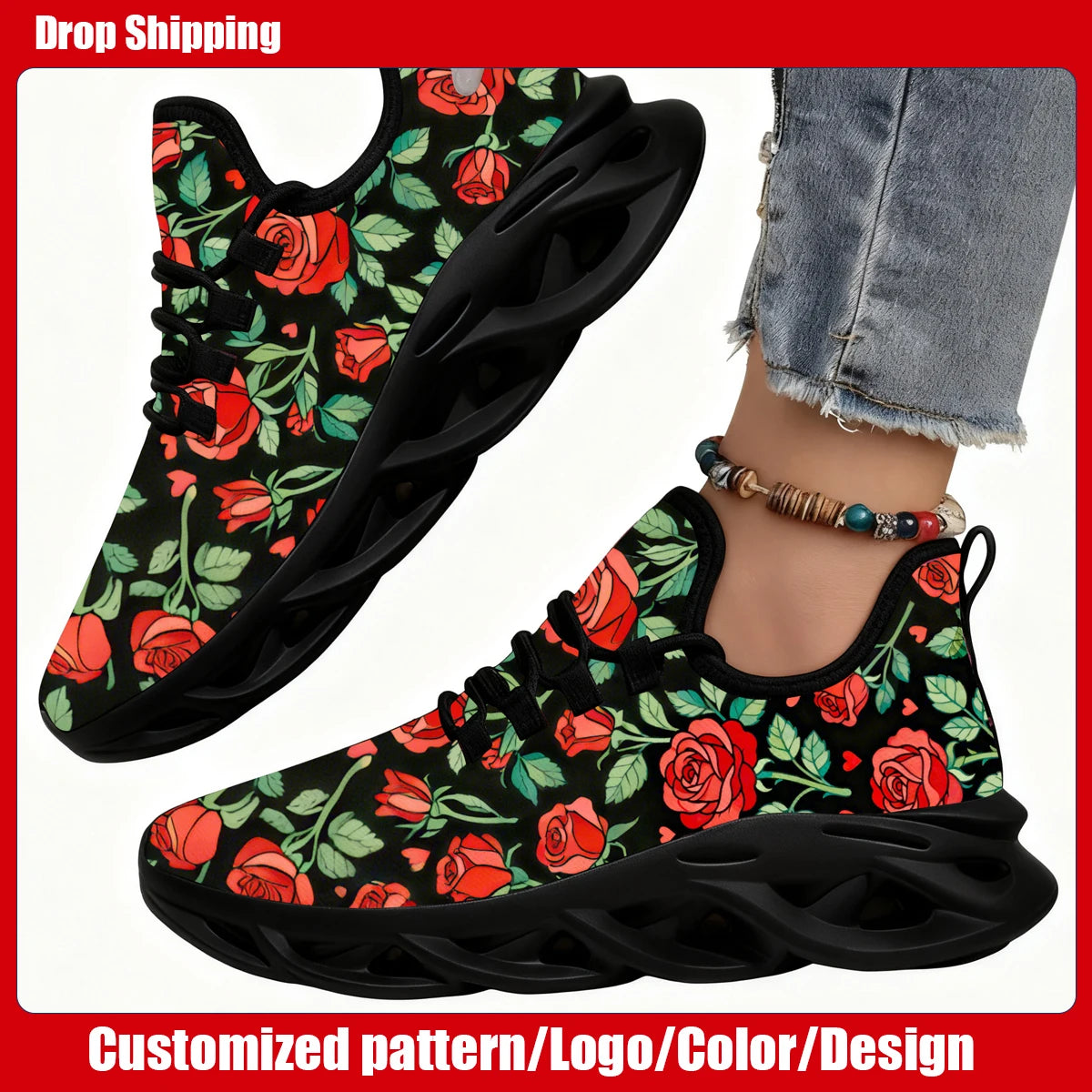 Drop shipping Running Shoes Women Outdoor Sports Comfortable Custom Sneakers Mesh Breathable Lace-up Tennis Shoes for Men