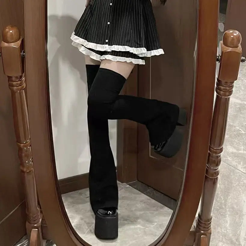 Y2K Leg Stockings Elasticity Slimming Knee Socks Japanese Style Spicy Femboy Over The Knee Horn Shaped Cuffs Sexy Accessories