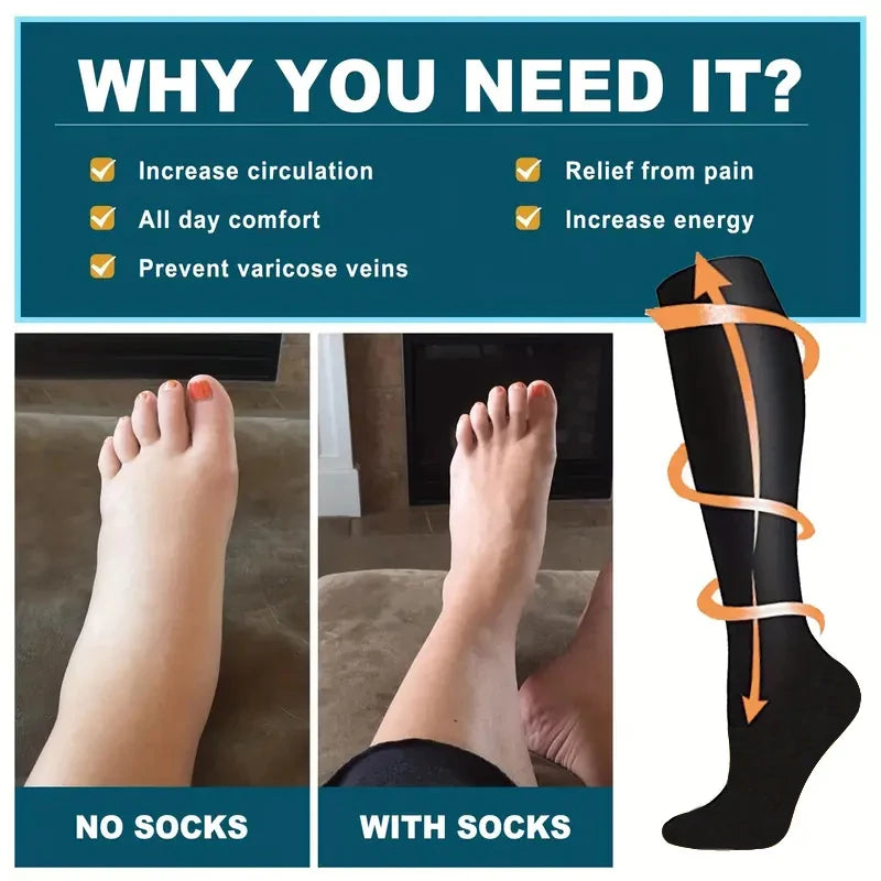 Varicose Veins Compression Socks Fit For Golf Rugby Running Hiking Sports For Anti Fatigue Driving Travel Flight Women Men Socks