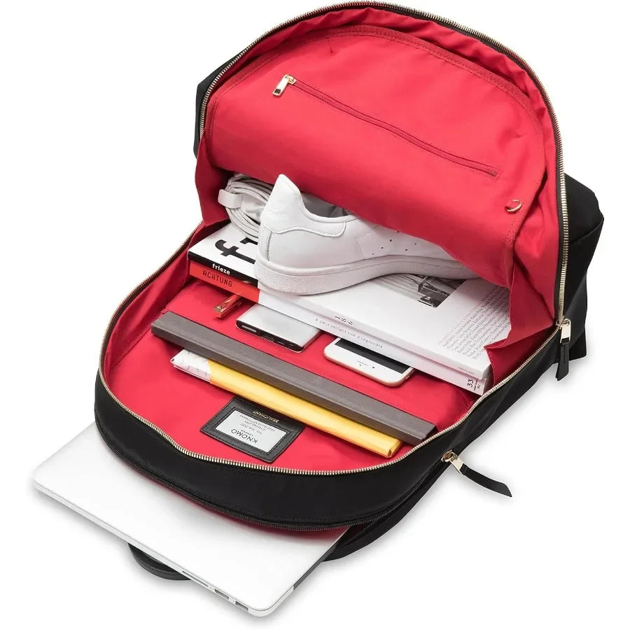 KNOMO Beaufort 15.6" Laptop Backpack Work Bag Purse for Women Large Travel Rucksack with Golden Zip Black