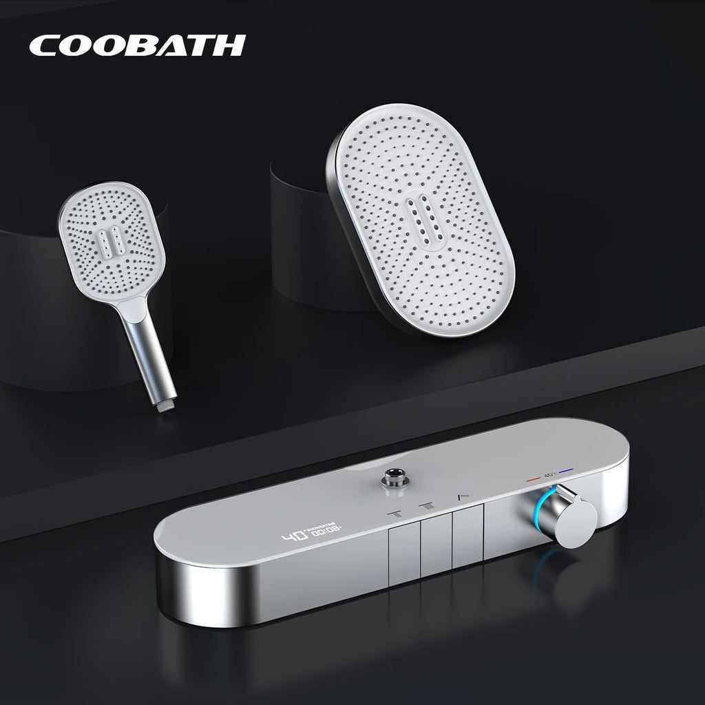 Modern New Designed Shower Sprinkler Handheld High Pressure Waterfall Digital Display Shower Head System With Storage Rack