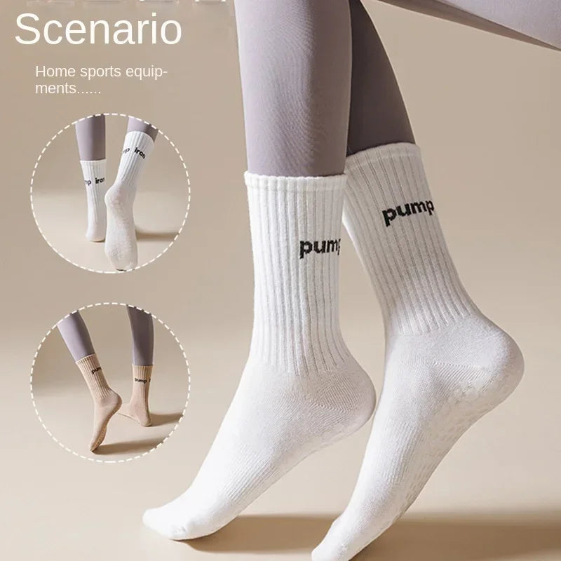 Women Mid Tube Yoga Socks Anti Slip Fashion Professional Pilates Socks Indoor Dance Trampoline Floor Fitness Sports Socks