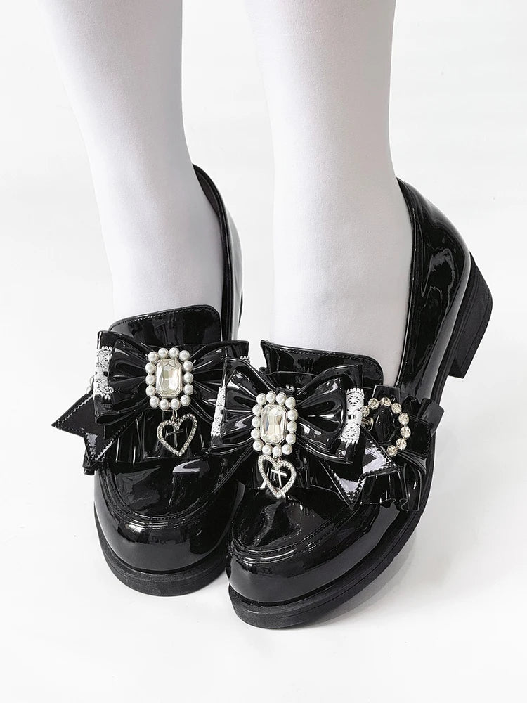 Original Japanese Mine Series Low Heel Leather Shoes Sweet Cool Girl Cute Bow Mass Production Loafers JK Student Single Shoes