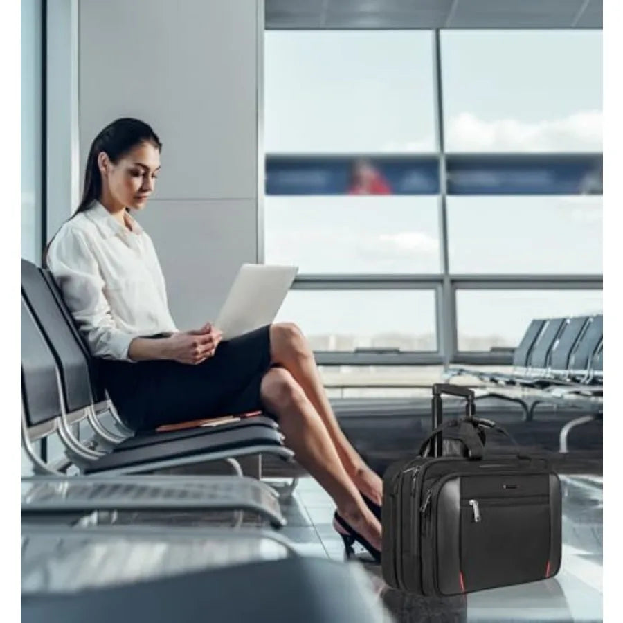 EMPSIGN Rolling Briefcase Laptop Bag17.3" Computer bag with wheels Water Repellent Travel Roller Underseat Bag with RFID Blocki