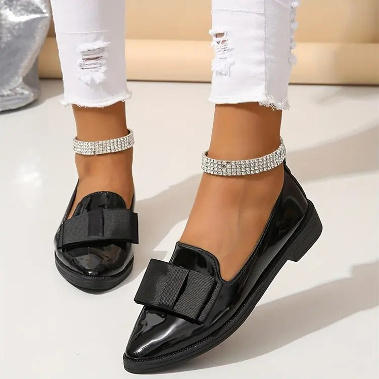 New Ladies Low Heels Single Shoes Bow Knot Outdoor Anti Slip Footwear Fashion Pointed Comfortable Black Women's Footwear