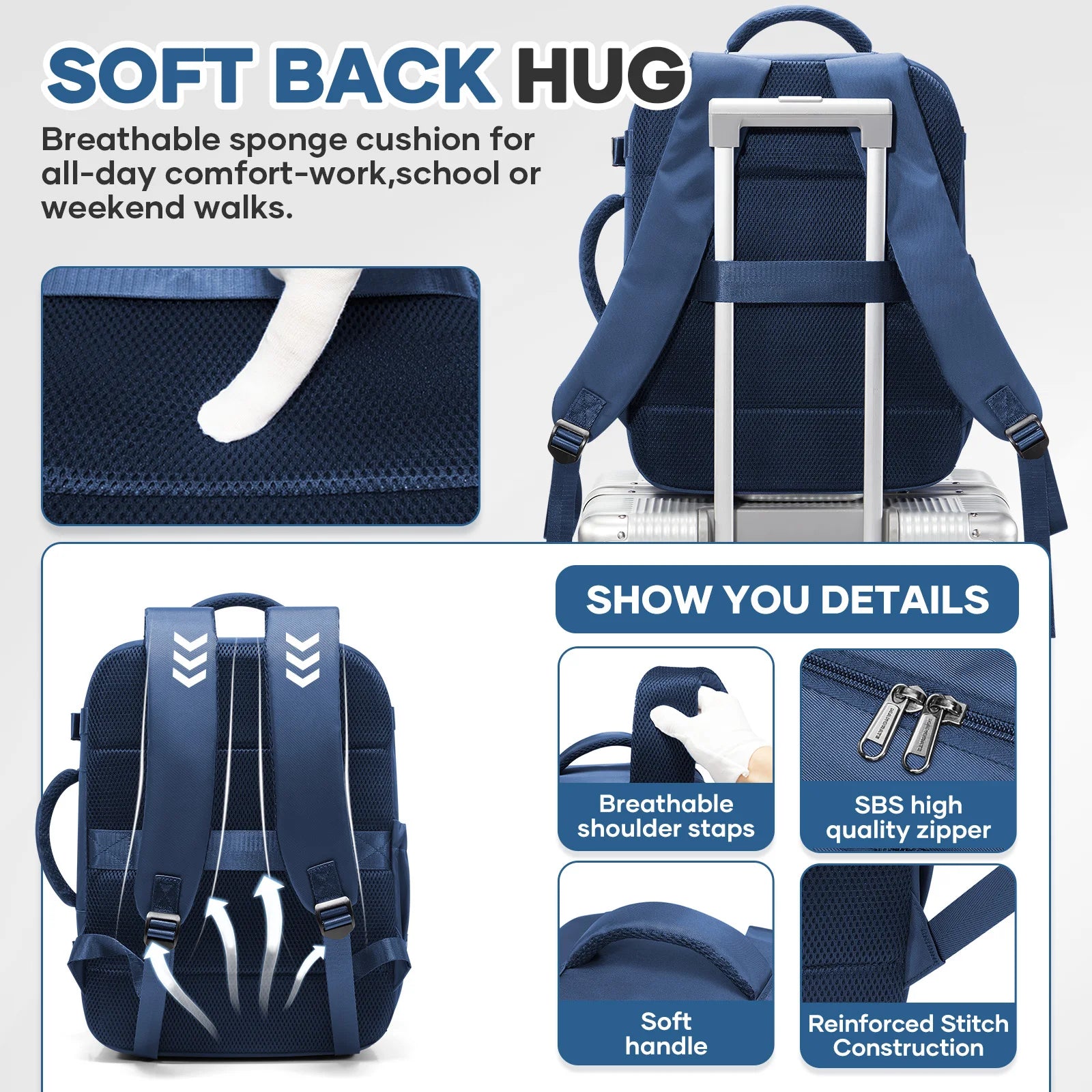 Ryanair Cabin Bags 40x30x20 Underseat Travel Backpack, Men Convenient Outdoor Backpack Business Backpack Storage Laptop Bag