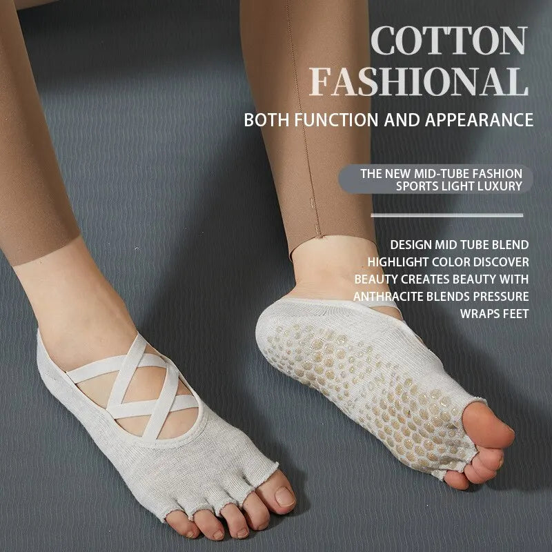 Ladies Yoga Socks Non Slip Grips Pilates Socks Pure Barre Ballet Toeless Socks Breathable Ankle Yoga Socks Women Fitness Socks