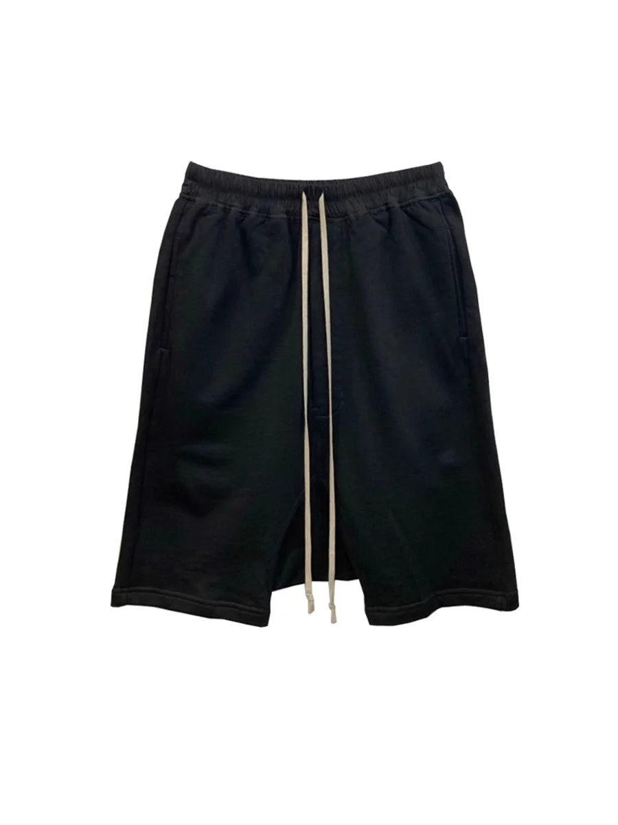 Mauroicardi Spring Summer Loose Casual Soft Black Shorts for Men Drawstring Elastic Waist Knee Length Cross Pants Clothes 2025