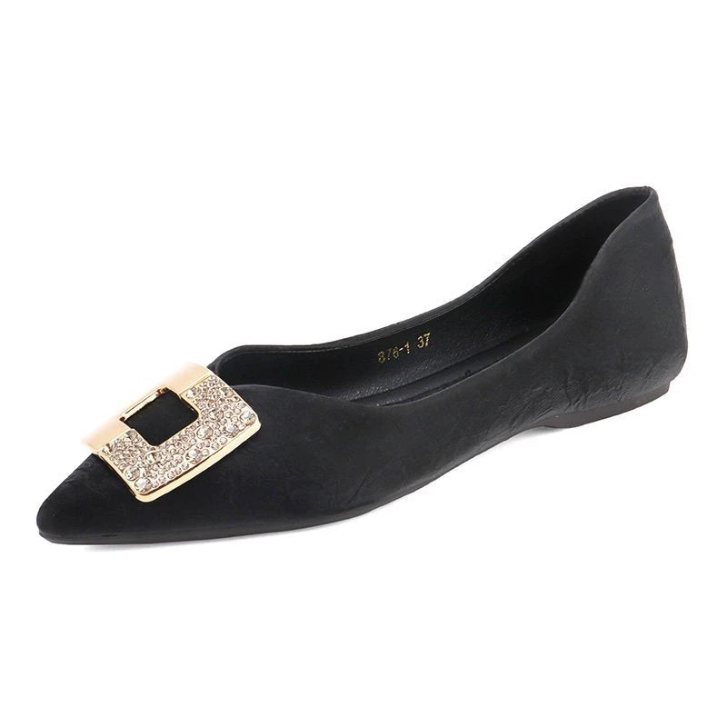 Spring Autumn Summer Winter Women's Flat Shoes Soft Bottom Square Buckle Design Casual round Toe Shoes Comfortable Rubber Sole