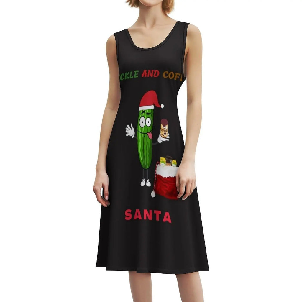 Pickle And Coffee Santa Preppy Style Mini Dress For Women A-Line Loose Fit Casual Day Dress Marvacousins246 Pickle Andhave A
