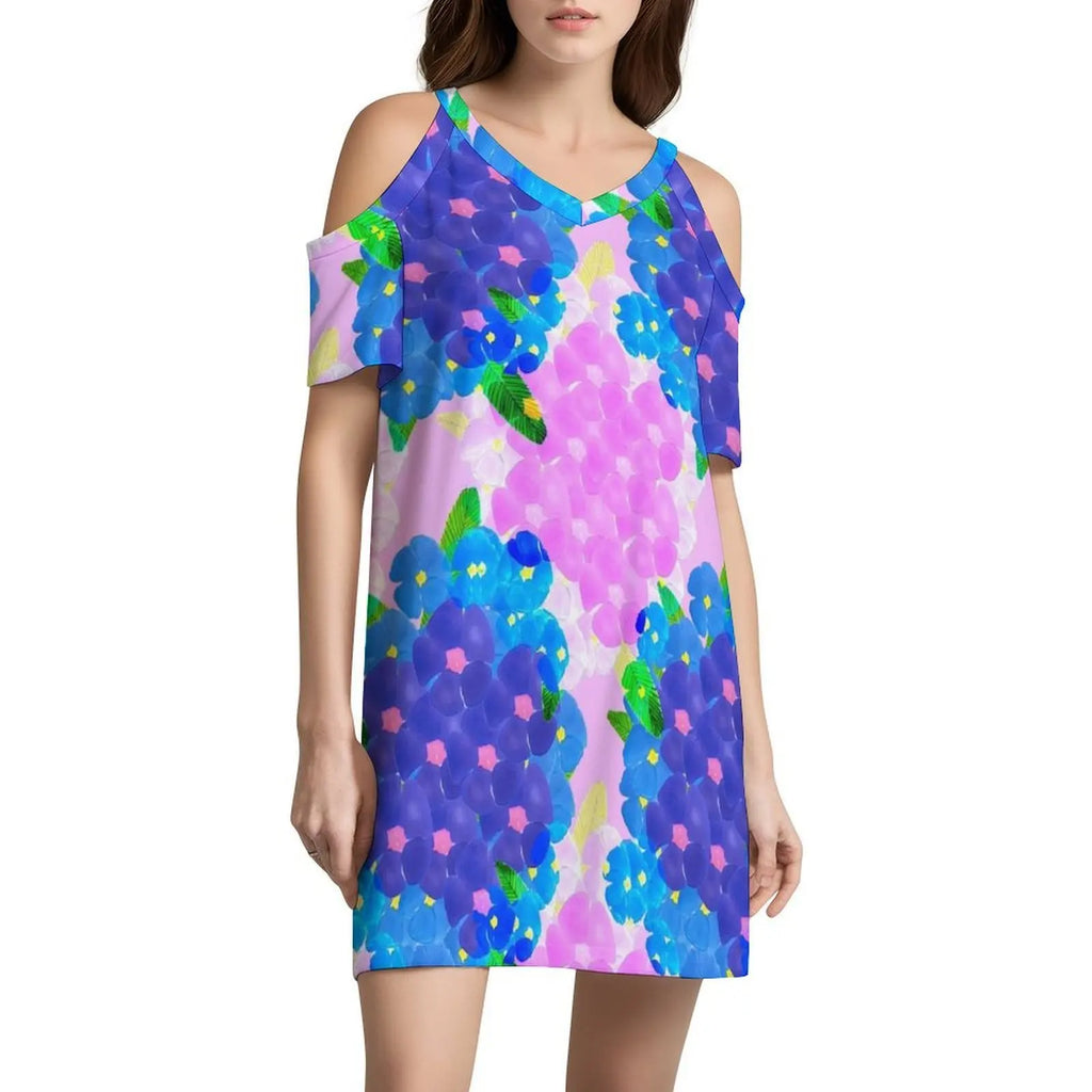 Blue And Pink Bunch Of Poppies Women's Hip Hop Streetwear Dress Graphic Print Party Club Wear Floral Design Pink Poppies Blue