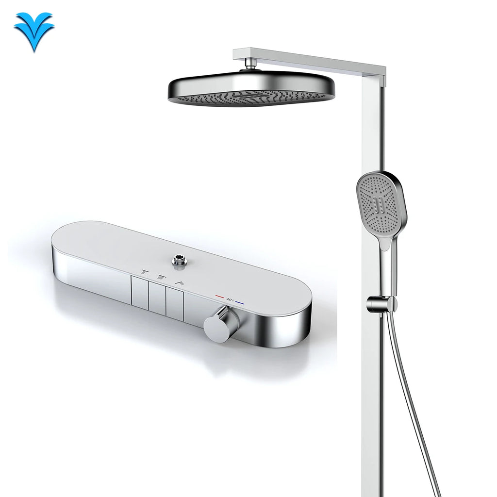 Modern New Designed Shower Sprinkler Handheld High Pressure Waterfall Digital Display Shower Head System With Storage Rack