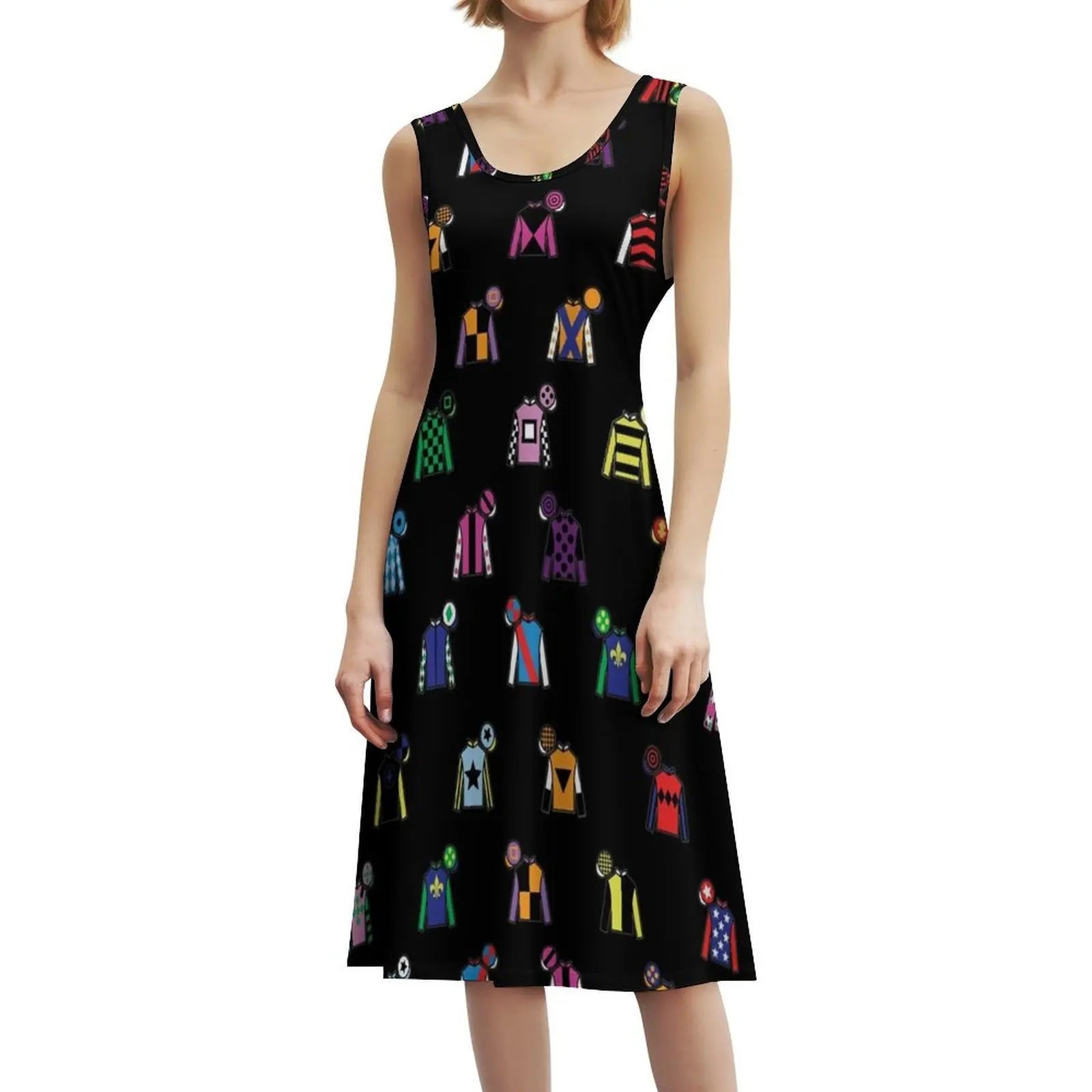 Horse Racing Jockey Silk Print Black Boho Chic Dress Elegant Fashion Beach Wedding Party Gown Horse Racing Derby Horse Racing