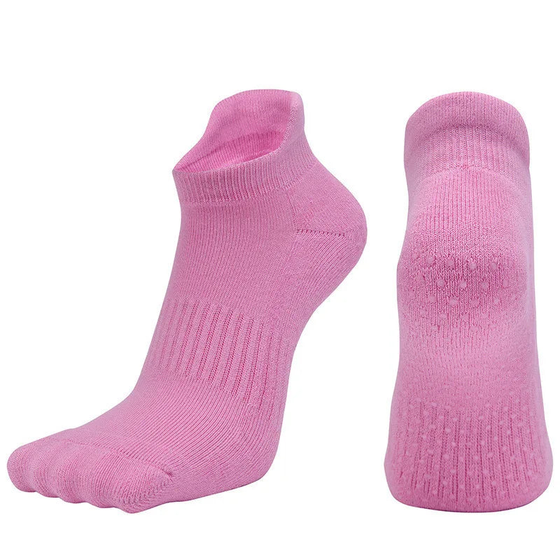 Women Yoga Socks Fitness Pilates Barre Gym Sports Dance Anti Slip Grip Silicone Towel Bottom Breathable Cotton Socks