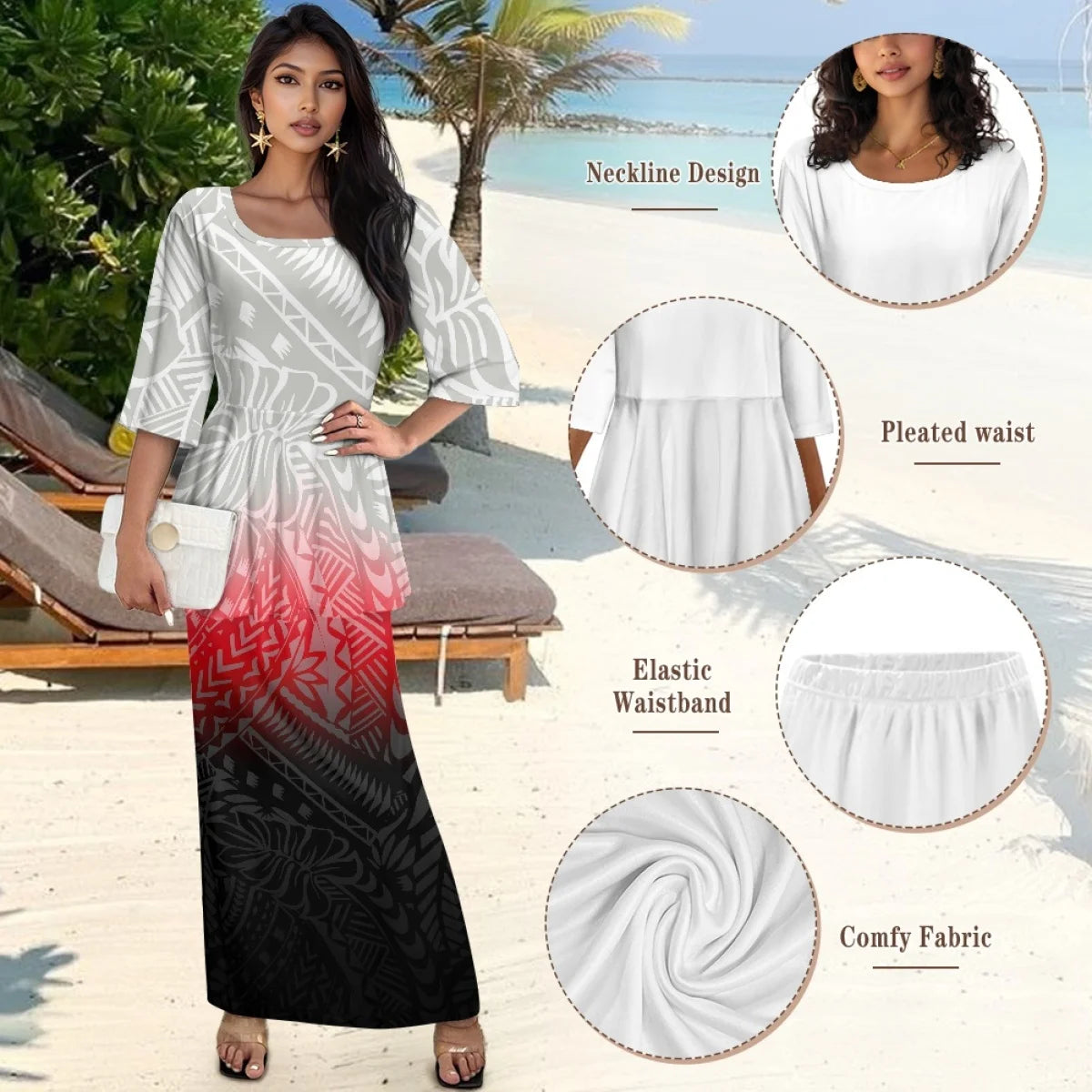 Printed Polynesian Tribal Print crew neck Samoan Puletasi Custom Top And Skirts Womens Two Piece Outfits Set Dress