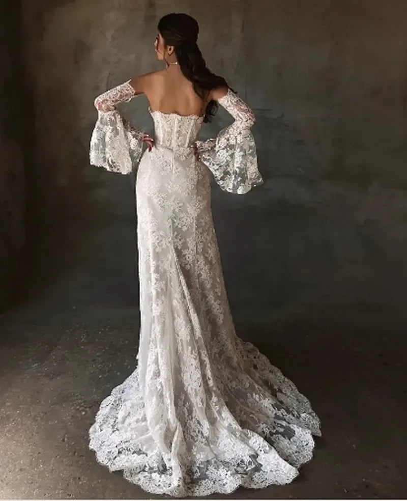 Customized 2026 A-Line Sexy Backless Lace Applique Princess Wedding Dress Cocktail Party Dress And Detachable Ball Bridal Dress