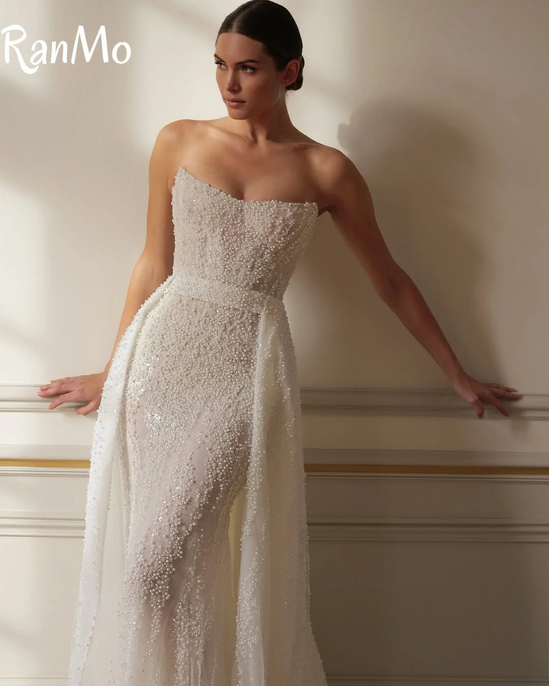 Ranmo Exquisite and Sexy Wedding Dress Beaded Strapless Sleeveless Detachable Drawl Mermaid Wedding Dress Vestido de novia 2025