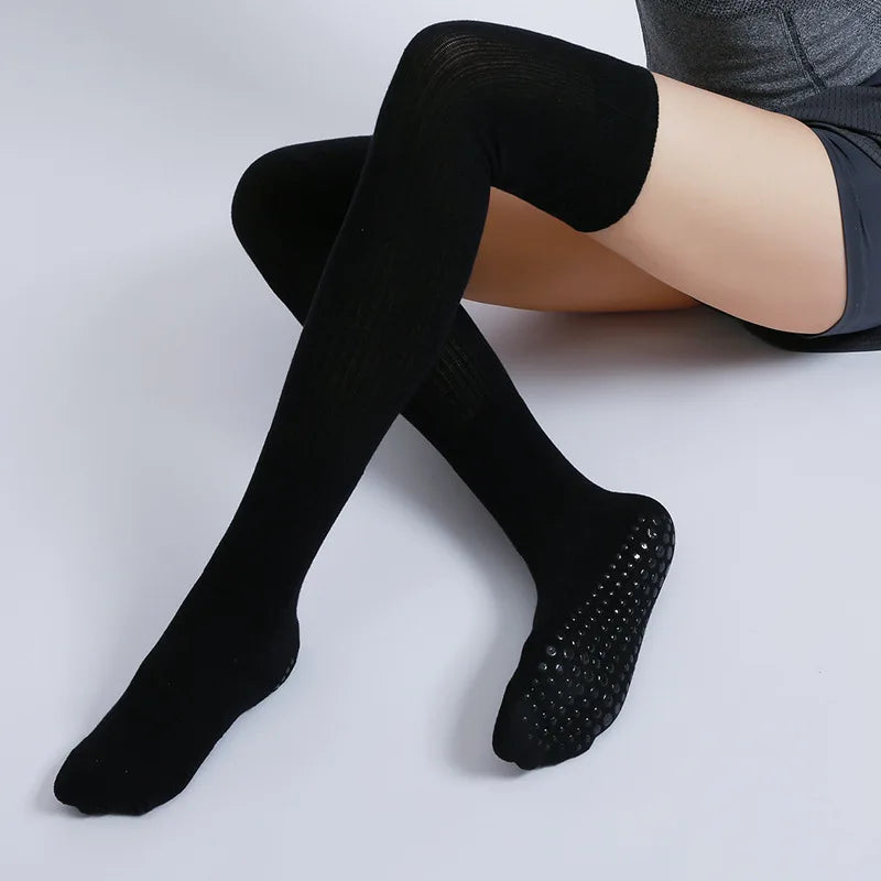 Women Non-slip Yoga Socks Long Tube Breathable Pilates Sports Sock Ladies Cotton Fitness Dance Ballet Indoor Floor Socks