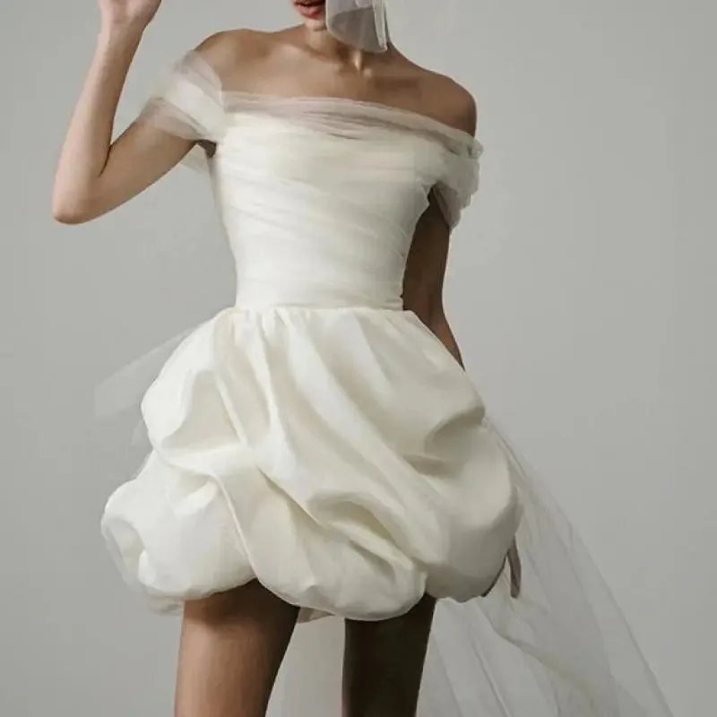 New Elegant Lightweight Wedding Dresses for Women White Sexy Bridal Mini Dress with Mesh Trailing Bridal Luxury Party Vestidos