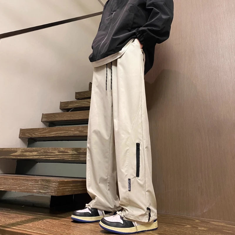 Men's 2025 New Spring Autumn Fast Drying Loose Casual Straight Leg Sports Workwear Casual Long Pants Long Leg Pants Solid Color