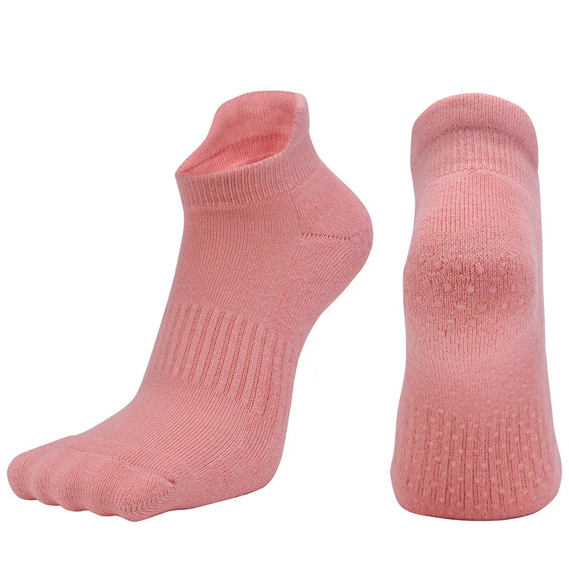 Women Yoga Socks Fitness Pilates Barre Gym Sports Dance Anti Slip Grip Silicone Towel Bottom Breathable Cotton Socks