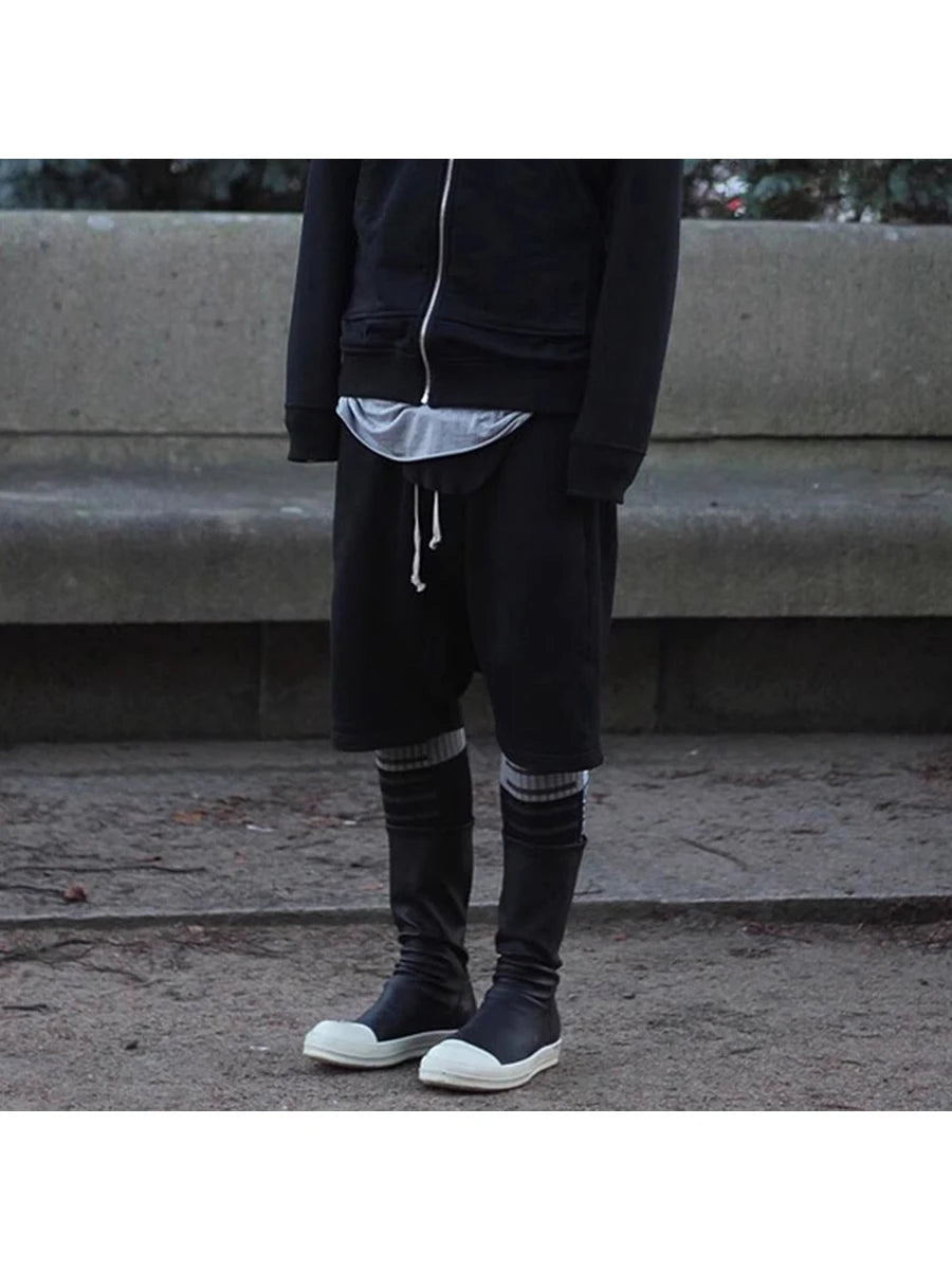 Mauroicardi Spring Summer Loose Casual Soft Black Shorts for Men Drawstring Elastic Waist Knee Length Cross Pants Clothes 2025