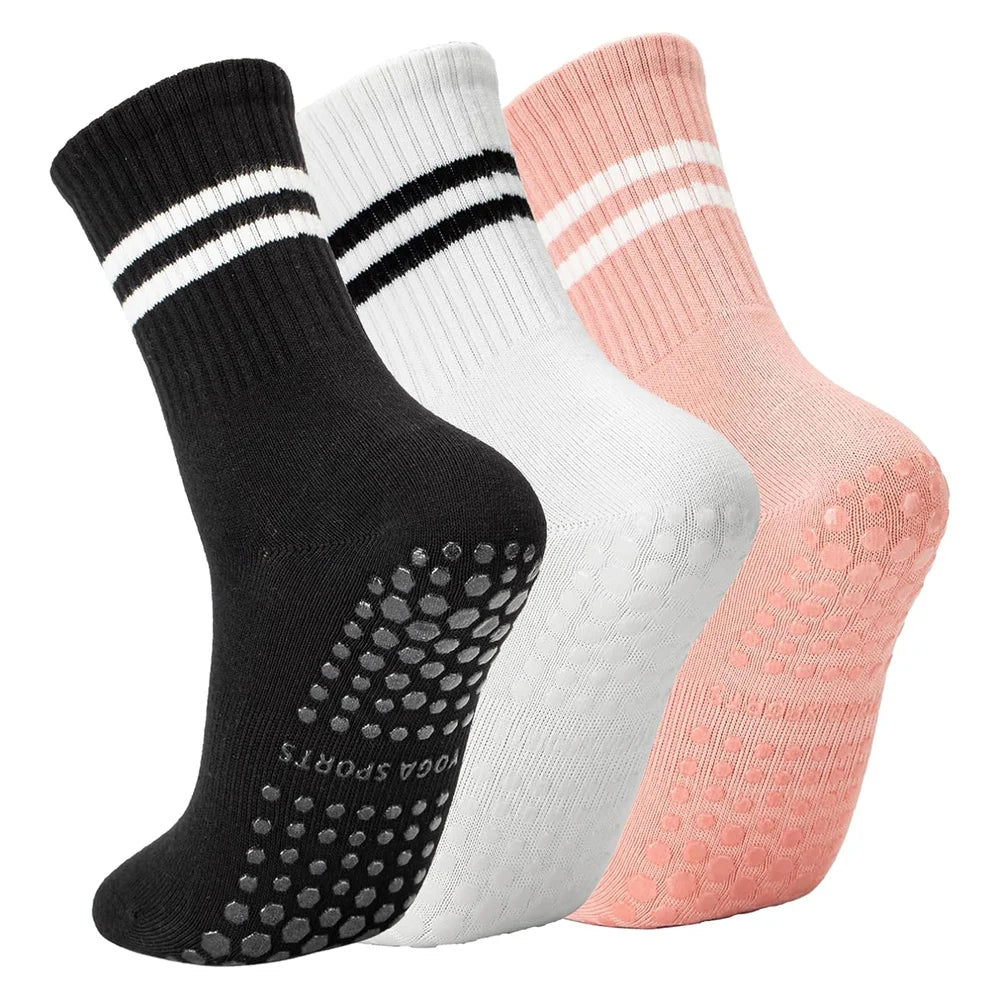 Yoga Pilates Socks with Grips for Women, Non Slip Grips Cotton Socks for Barre, Ballet, Dance, Workouts