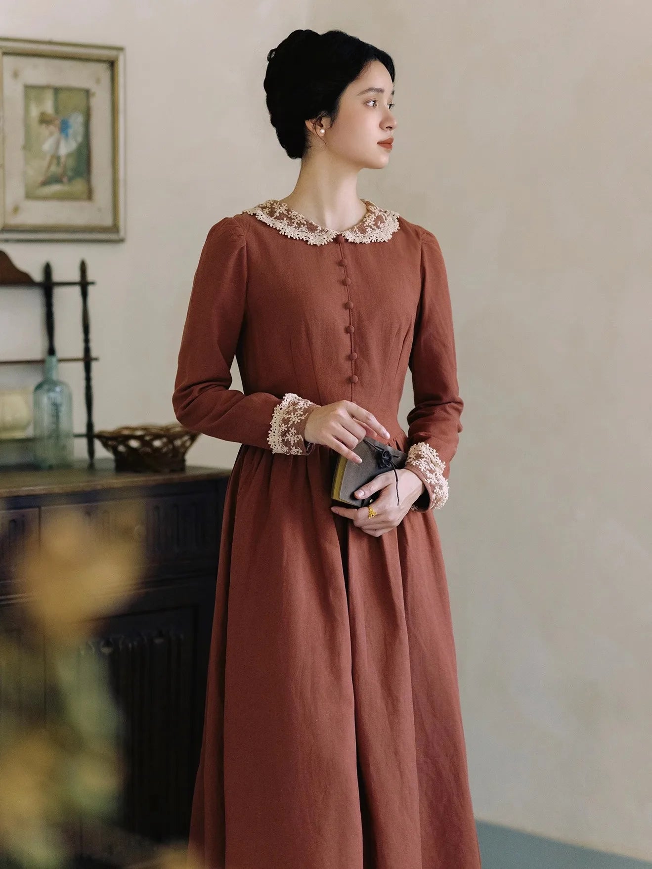 TIYIHAILEY Spring Autumn Women Cotton Linen Dresses With Lining Full Sleeve Long Maxi Ladies S-XL Lace Vintage 2025 New