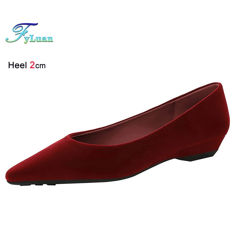 Fashion Autumn Red Women's Shoes Pointed Toe Ballerina Flats Faux Suede Shoes Ladies Flats Non-slip Shallow Mouth Casual Shoes