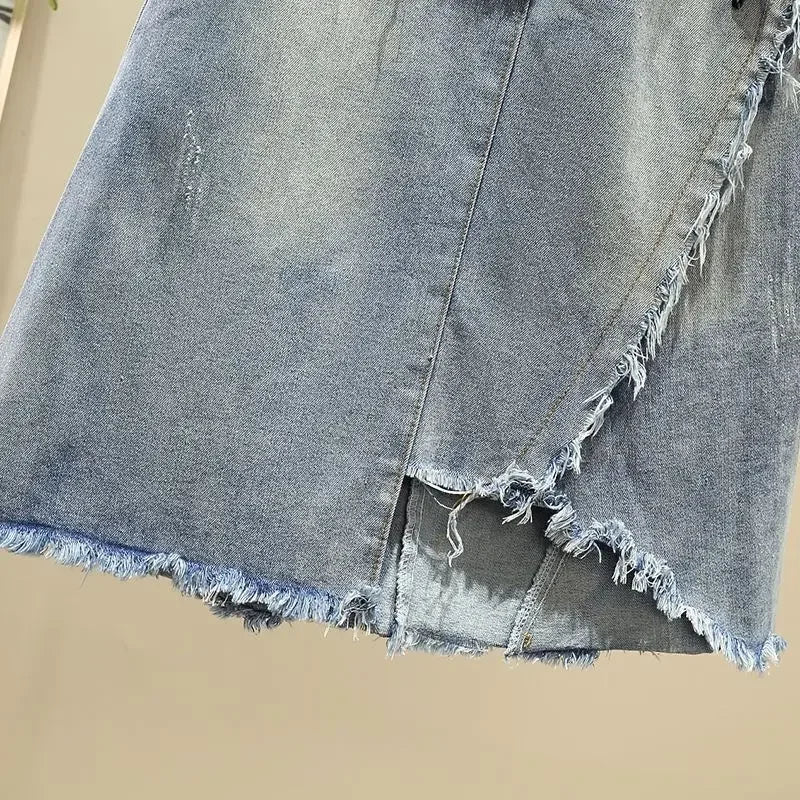With Slit Female Jeans Skirts Blue High Waist Midi Irregular Women's Denim Skirt Aesthetic Quality Chic And Elegant Korean Style