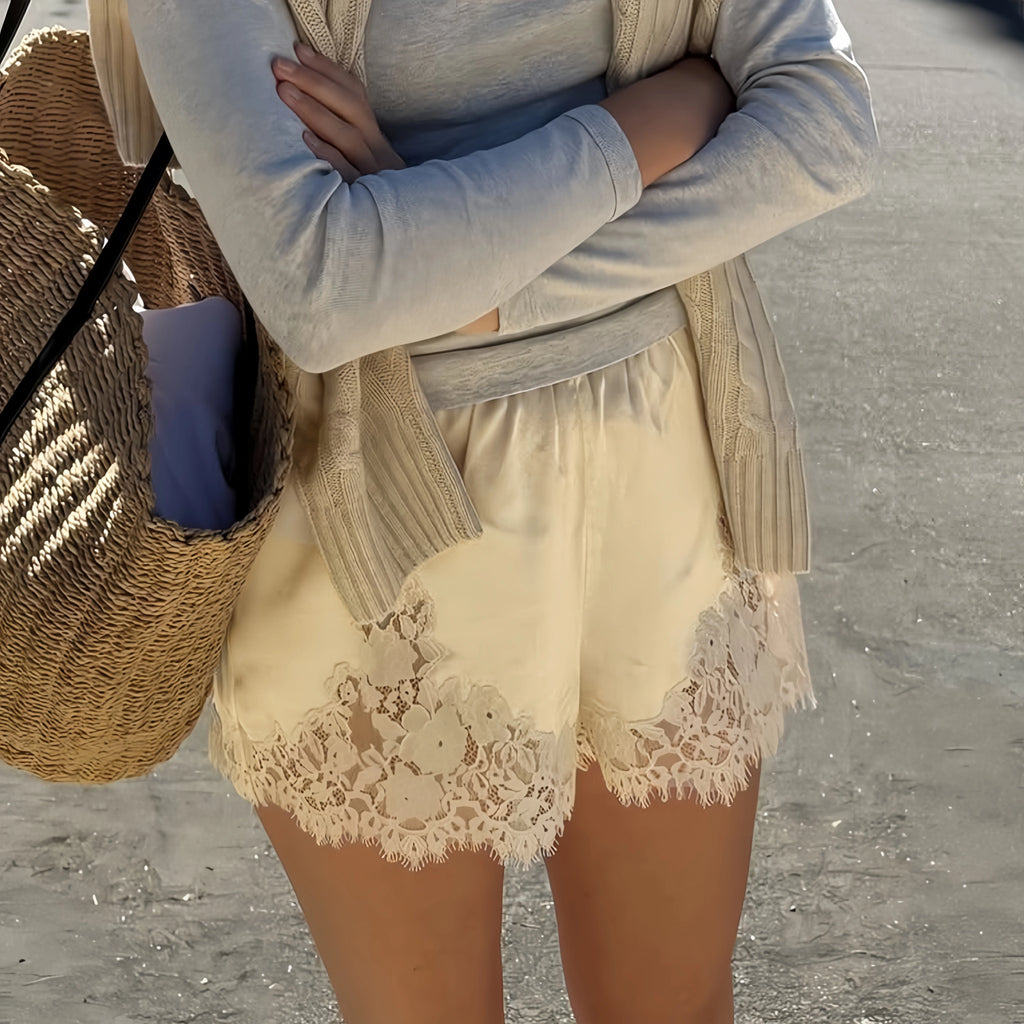 Y2k Women Silk Satin Shorts Lace Trim Patchwork Micro Mini Slip Shorts Low Rise Lingerie Pajamas Coquette Boxers Streetwear