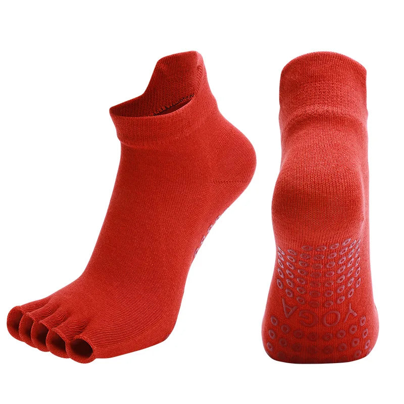 Yoga Socks Half Toe Anti-Slip Silicone Grip Breathable Cotton Fitness Ballet Dance Gym Pilates Open Toe Five Finger Socks