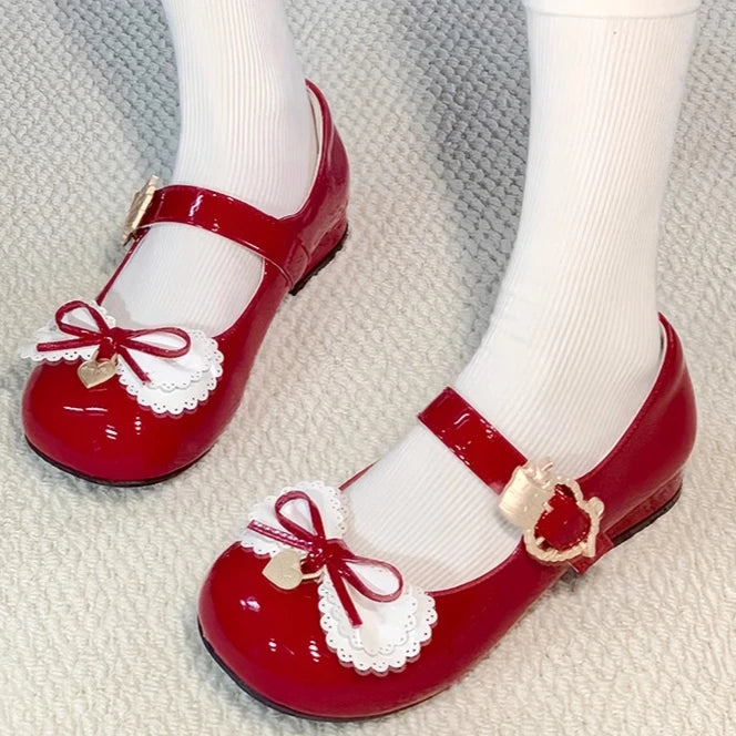 Women's Shoes Bowknot Lolita Shoes Cute Doll Feel Low Heel Single Shoeses 2025 New Cute Girl Kawaii Flat Shoes Spring Autumn