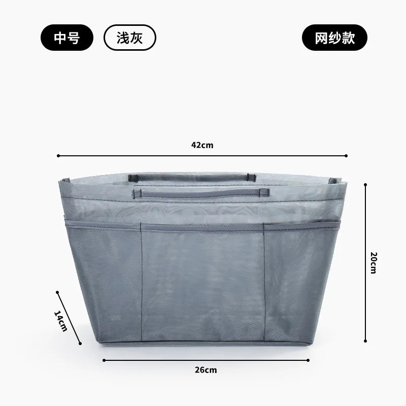 New Nylon Mesh Inner Bag  Lager Capacity Anti-Collapse Tote Liner Bag  Multi-Pocket Expand Space Insert Bag Compartments