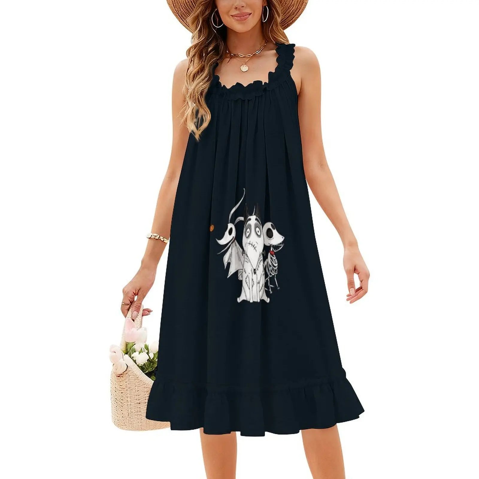 Zero Scraps And Sparky Dog Tim Burton Movies Women's Hip Hop Streetwear Dress Graphic Print Party Club Wear Corpse Bride Tim