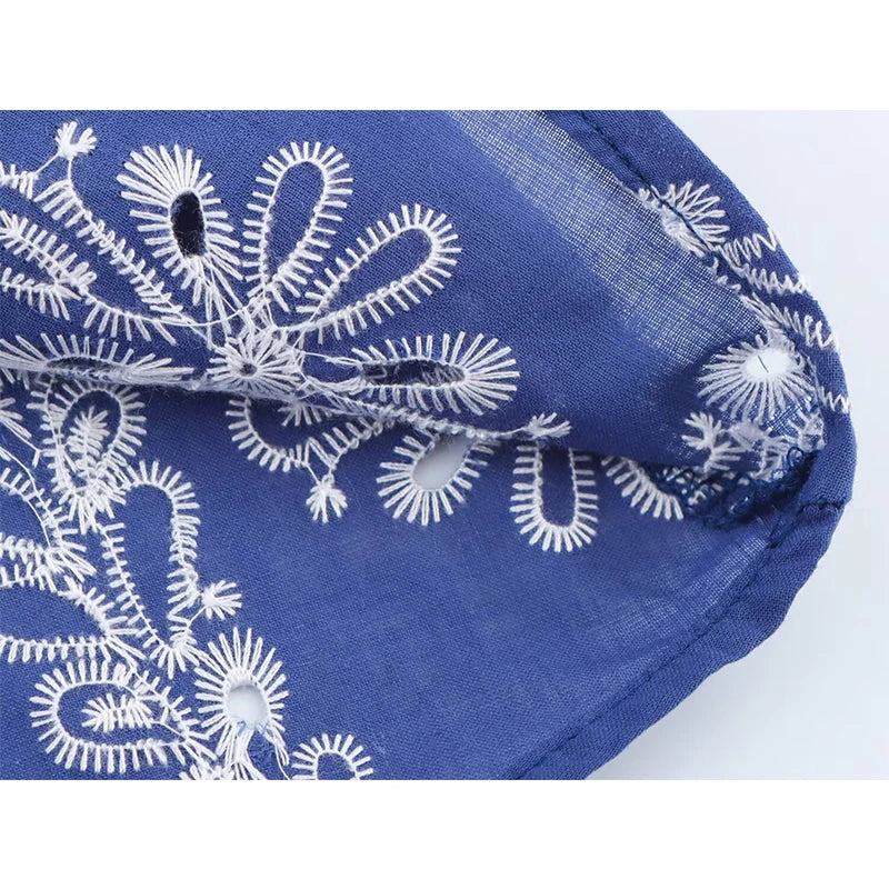 YENKYE Rubberized Openwork Embroidery Midi Dress Women Sexy V Neck With Knot A-line Summer Dresses 2025 Female Vestidos